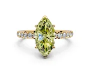 Solitaire Engagement Ring Setting for Fancy Yellow Marquise Center with Round Cut Pave Band and Prong Head in Yellow Gold