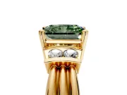 Solitaire Engagement Ring Setting for Fancy Green Radiant Cut Center with Grooved Bar Accent Band and Prong Head in Yellow Gold