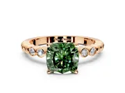 Solitaire Engagement Ring Setting for Fancy Green Cushion Cut Center with Bezel-Dot Beaded Band and Prong Head in Rose Gold