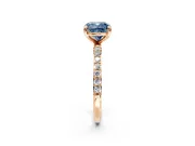 Solitaire Engagement Ring Setting for Fancy Blue Cushion Cut Center with Pave Accents and Prong Head in Rose Gold