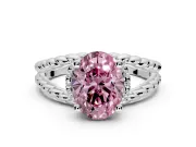Halo Engagement Ring Setting for Fancy Pink Oval Center with Rope Twist Split Shank and Prong Head in Sterling Silver