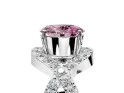 Halo Engagement Ring Setting for Fancy Pink Oval Center with Pave Infinity Twist Band and Prong Head in Platinum