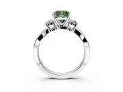 3 Stone Engagement Ring Setting for Fancy Green Cushion Cut Center with Pave Twist Band and Prong Head in White Gold
