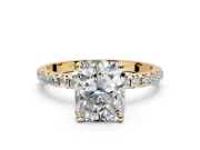 Solitaire Engagement Ring Setting for Radiant Cut Center with Micro Pave Band and Prong Head in Yellow Gold