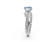 Solitaire Engagement Ring Setting for Fancy Blue Radiant Cut Center with Woven 3-Strand Pave Band and Prong Head in Platinum