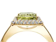 Halo Engagement Ring Setting for Fancy Yellow Princess Cut Center with Plain Tapered Band and Prong Head in Yellow Gold