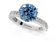 Solitaire Engagement Ring Setting for Fancy Blue Round Cut Center with Milgrain-Edged Pave Band and Prong Head in Sterling Silver