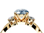 3 Stone Engagement Ring Setting for Fancy Blue Oval Center with Pave Twist Band and Prong Head in Yellow Gold