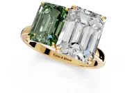Fancy Green Emerald Cut and Emerald Cut Lab-Grown Diamond Toi et Moi Engagement Ring with Prong-Set Stones in Yellow Gold