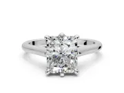 Solitaire Engagement Ring Setting for Radiant Cut Center with Cathedral Band and Prong Head in White Gold