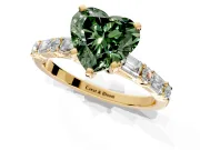 Baguette Engagement Ring Setting for Fancy Green Heart-Shaped Center with Alternating Bar-Set Band and Prong Head in Yellow Gold