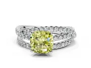 Solitaire Engagement Ring Setting for Fancy Yellow Cushion Cut Center with Woven 3-Strand Pave Band and Prong Head in White Gold