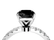 Open Basket Engagement Ring Setting for Fancy Black Cushion Cut Center with Pave Band and Prong Head in White Gold
