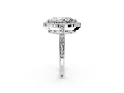 Bezel-Framed Halo Engagement Ring Setting for Marquise Center with Pave Band and Prong Head in Platinum