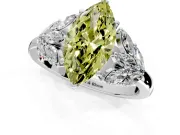 Leaf Cluster Engagement Ring Setting for Fancy Yellow Marquise Center with Marquise Accents and Prong Head in Platinum