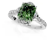 Floral Engagement Ring Setting for Fancy Green Radiant Cut Center with Pave Band and Floral Prong Head in White Gold