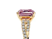 Solitaire Engagement Ring Setting for Fancy Pink Asscher Cut Center with Twisted Pave Split Shank and Prong Head in Yellow Gold