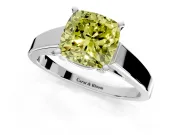 Solitaire Engagement Ring Setting for Fancy Yellow Cushion Cut Center with Tapered Split Shoulders and Prong Head in Platinum