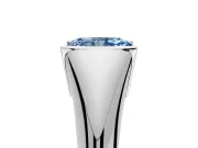 Tension Engagement Ring Setting for Fancy Blue Radiant Cut Center with Wide Tapered Band and Tension Head in White Gold