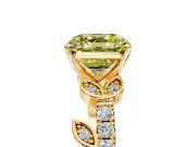 Leaf Motif Engagement Ring Setting for Fancy Yellow Asscher Cut Center with Pave Band and Prong Head in Yellow Gold