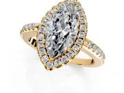 Pave Halo Engagement Ring Setting for Marquise Center with Single Row Pave Band and Prong Head in Yellow Gold