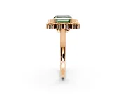 Cluster Halo Engagement Ring Setting for Fancy Green Asscher Cut Center with Milgrain Bezel Accents and Prong Head in Rose Gold
