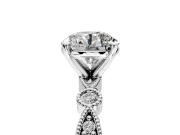 Solitaire Engagement Ring Setting for Round Cut Center with Milgrain Bezel Accents and Prong Head in Platinum