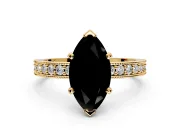 Milgrain Pave Engagement Ring Setting for Fancy Black Marquise Center with Accent Band and Prong Head in Yellow Gold