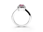 Halo Engagement Ring Setting for Fancy Pink Radiant Cut Center with Inner Milgrain Border and Prong Head in Sterling Silver