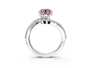 Solitaire Engagement Ring Setting for Fancy Pink Round Cut Center with Pave Bypass Swirl Band and Prong Head in White Gold