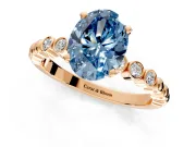 Solitaire Engagement Ring Setting for Fancy Blue Oval Center with Bezel-Dot Beaded Band and Prong Head in Rose Gold