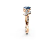 Floral Engagement Ring Setting for Fancy Blue Round Cut Center with Trailing Marquise Accents and Prong Head in Rose Gold
