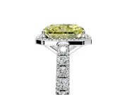 Halo Engagement Ring Setting for Fancy Yellow Radiant Cut Center with Full Pave Band and Prong Head in Sterling Silver