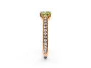 Solitaire Engagement Ring Setting for Fancy Yellow Cushion Cut Center with Engraved Pave Band and Prong Head in Rose Gold