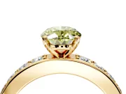 Solitaire Engagement Ring Setting for Fancy Yellow Oval Center with Channel-Set Accents and Prong Head in Yellow Gold