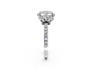 Halo Engagement Ring Setting for Radiant Cut Center with Openwork Halo, Pave Band and Prong Head in Sterling Silver