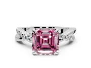 Solitaire Engagement Ring Setting for Fancy Pink Asscher Cut Center with Half-Pave Crossover Band and Prong Head in Platinum