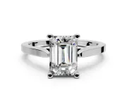 Solitaire Engagement Ring Setting for Emerald Cut Center with Tapered Shoulders and Prong Head in Sterling Silver