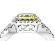 Halo Engagement Ring Setting for Fancy Yellow Asscher Cut Center with Wide-Open Pave Split Shank and Prong Head in White Gold