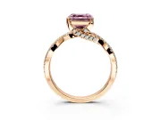 Solitaire Engagement Ring Setting for Fancy Pink Asscher Cut Center with Narrow Twist Pave Band and Prong Head in Rose Gold
