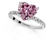 Solitaire Engagement Ring Setting for Fancy Pink Heart-Shaped Center with Fine Pave Narrow Band and Prong Head in White Gold