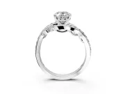 Solitaire Engagement Ring Setting for Oval Center with Pave Bypass Twist Band and Prong Head in White Gold