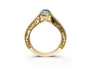 Solitaire Engagement Ring Setting for Fancy Blue Marquise Center with Engraved Pave Band and Prong Head in Yellow Gold