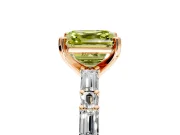 Baguette Engagement Ring Setting for Fancy Yellow Asscher Cut Center with Alternating Bar-Set Band and Prong Head in Rose Gold