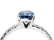 Solitaire Engagement Ring Setting for Fancy Blue Emerald Cut Center with Large Accents and Prong Head in Platinum
