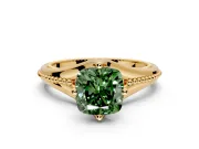Solitaire Engagement Ring Setting for Fancy Green Cushion Cut Center with Milgrain Cathedral Band and Prong Head in Yellow Gold