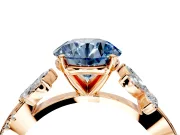Floral Engagement Ring Setting for Fancy Blue Round Cut Center with Trailing Marquise Accents and Prong Head in Rose Gold