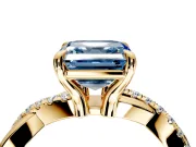 Solitaire Engagement Ring Setting for Fancy Blue Asscher Cut Center with Half-Pave Crossover Band and Prong Head in Yellow Gold