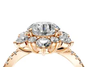 Floral Halo Engagement Ring Setting for Round Cut Center with Pave Accents and Prong Head in Rose Gold