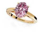 Solitaire Engagement Ring Setting for Fancy Pink Oval Center with Flat-Sided Plain Band and Prong Head in Yellow Gold